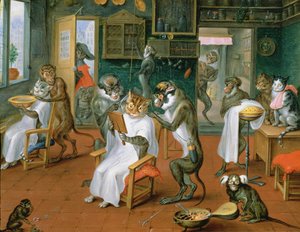 Barbiere con scimmie e gatti da Abraham Teniers